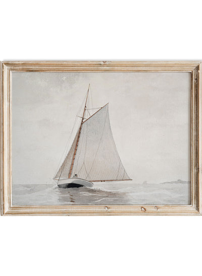 European Vintage Sailboat Wall Art Print, Rustic Coastal Boat in Sea Oil Painting, Antique Country Farmhouse Muted Minimalist Poster, Muted Pastel Seascape Landscape, Sailing off Gloucester by Winslow Homer