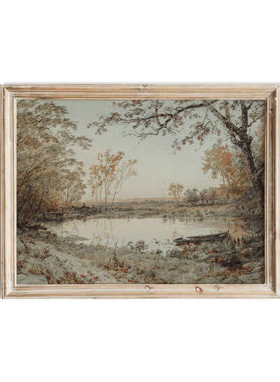 Rustic Vintage Art Print, Vintage Oil Painting, Neutral Autumn Pond Landscape Poster, Jasper F Cropsey, Landscape Hastings on Hudson