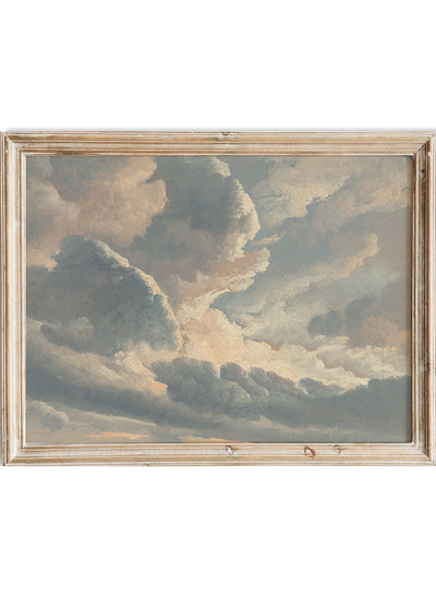 Rustic Vintage European Neutral Cloud Sky Oil Painting Art Print, Neutral Muted Landscape Poster, Country Style Antique Moody Farmhouse, Simon Denis, Study of Clouds
