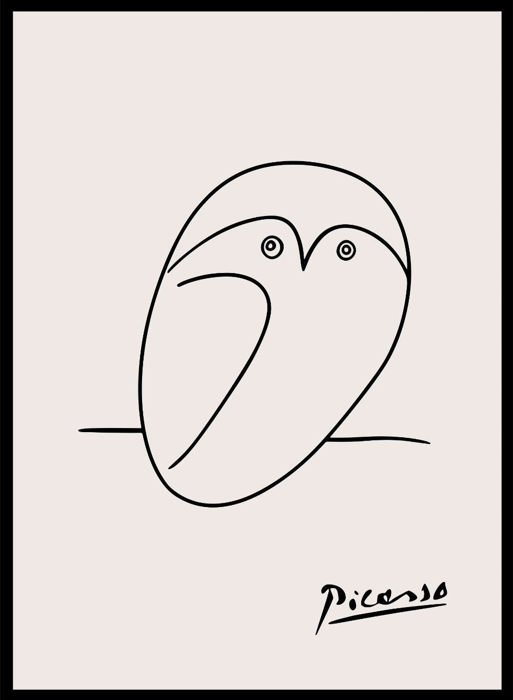 Pablo Picasso Owl Sketch Line Drawing Wall Art Print | Vintage
