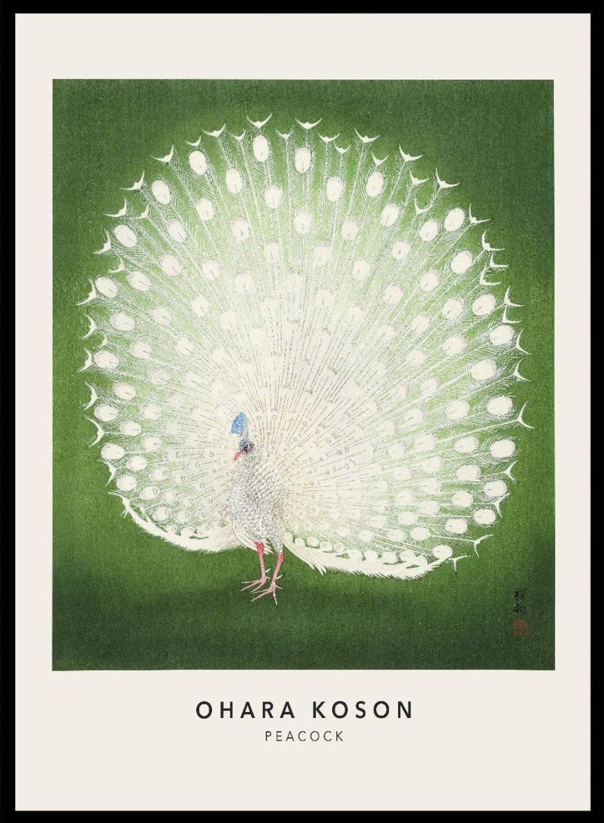 Ohara Koson Green Peacock Vintage Japanese Woodblock Art Print