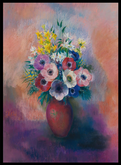 European Vintage Colorful Flowers in Vase Art Print, Still Life Oil Painting, Colorful Vintage Poster, Odilon Redon, Vase D’anémones