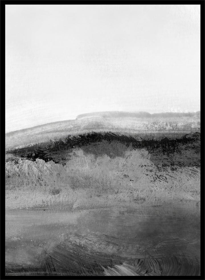 Shop Mono Landscape No.02 by Dan Hobday, a set of 2 black and white landscape wall art prints posters featuring layered hills and soft black and white tones.