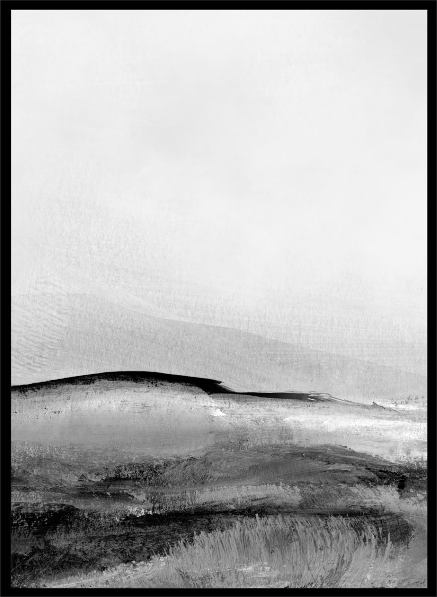 Shop Mono Landscape No.01 by Dan Hobday, a set of 2 black and white landscape wall art prints posters featuring layered hills and moody monochrome gray scenery.