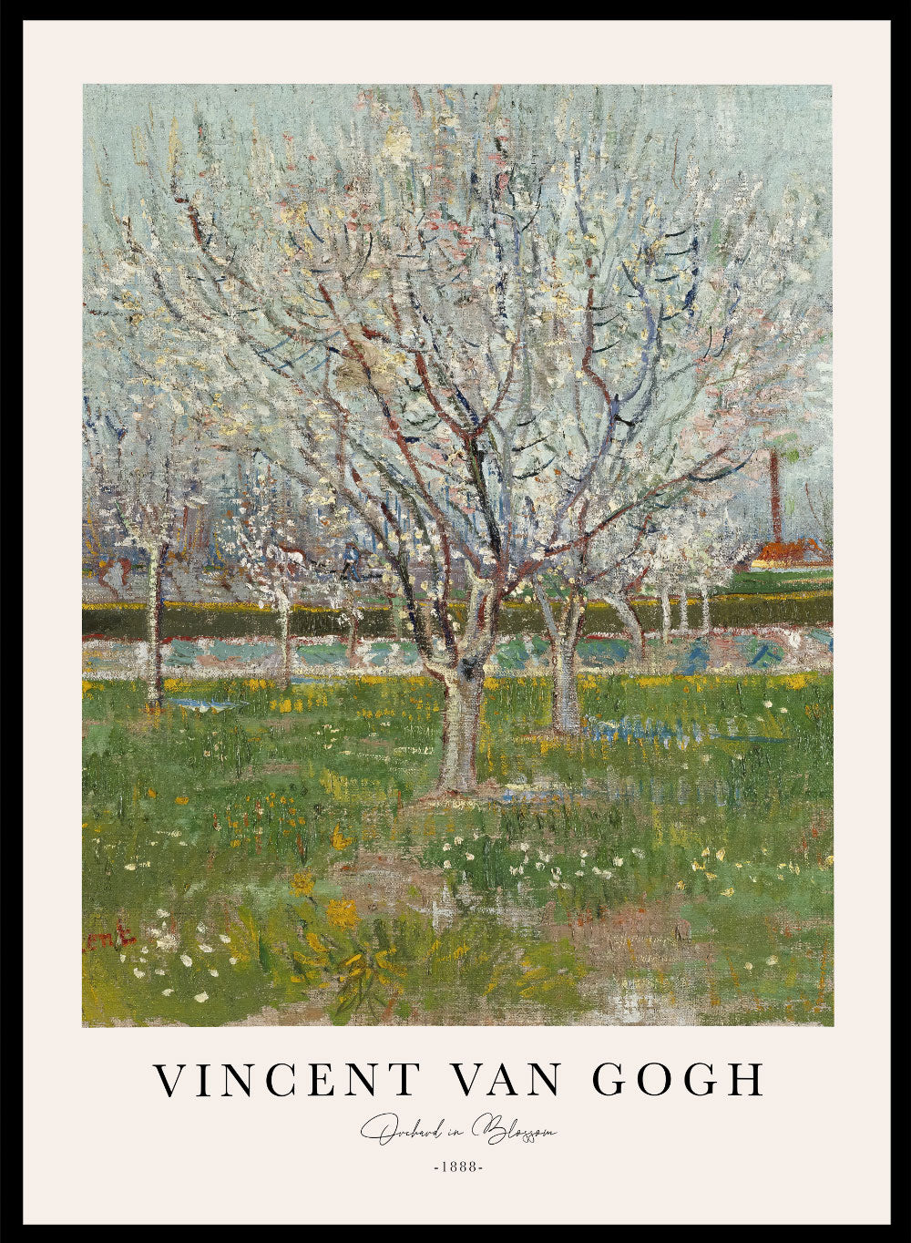 Vincent Van Gogh Orchard in Blossom Plum Trees Vintage Painting Poster Wall Art Print | Colorful Flowers Antique Retro Garden Landscape