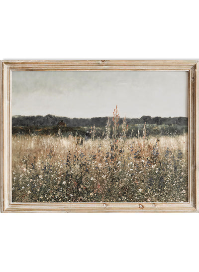 Rustic Vintage European Country Flower Field Oil Painting Wall Art Print, Neutral Muted Landscape Poster, Antique Moody Farmhouse Decor, Antoine Chintreuil, Champ fleuri