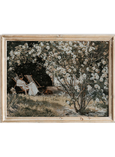 European Vintage Rose Garden Art Print, Rustic Vintage Oil Painting, Neutral French Garden Antique Poster, Peder Severin Krøyer Roses 
