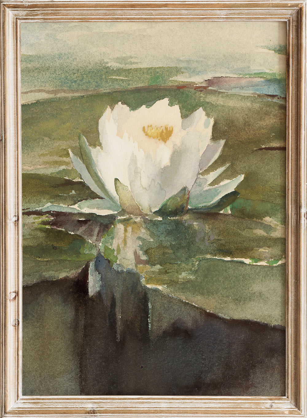 European Vintage Water Lily in Sunlight Still Life Wall Art Print, Rustic Nature Oil Painting Antique Moody Floral Farmhouse Poster, John La Farge - Water Lily in Sunlight