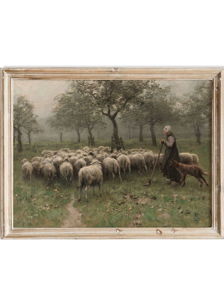 "Shepherdess with a Flock of Sheep" Art Print_Sugar & Canvas