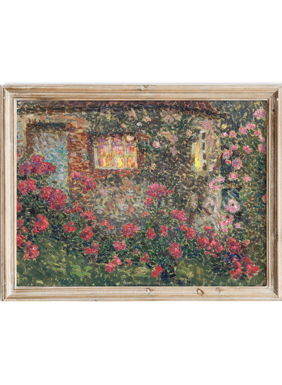 Vintage Rose Flower Cottage Wall Art Print | Antique Floral Country Garden Poster, Rustic French House, Pink Botanical Flower Decor, Henri Le Sidaner - Buitenhuis tussen rozen 