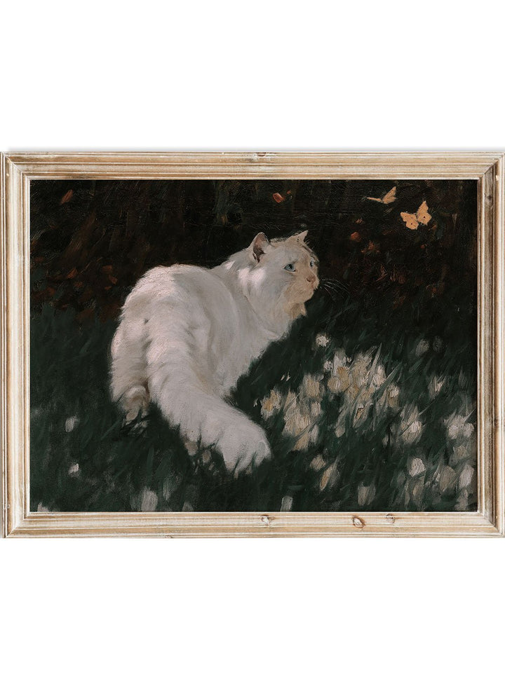 "White Cat and Butterflies" Art Print_Sugar & Canvas