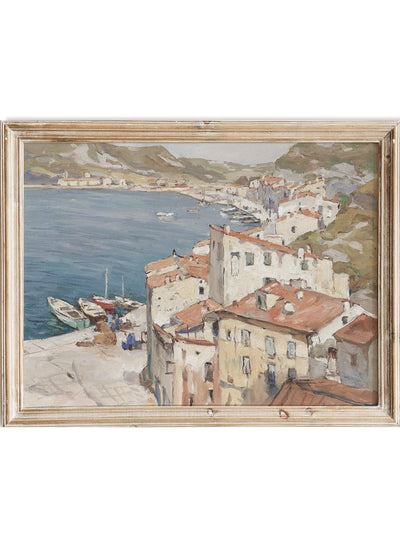 Vintage Coastal Town Wall Art Print | Antique Mediterranean Seaside Poster, Rustic Boat Harbor Painting Rooftop French Landscape Decor, Franz Gruber-Gleichenberg - Port of Bonifacio