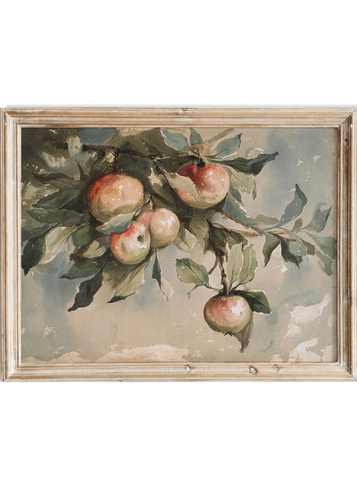 European Vintage Apple Tree Still Life Wall Art Print, Rustic Moody Oil Painting, Fruits Poster, Antique Country Farmhouse Kitchen