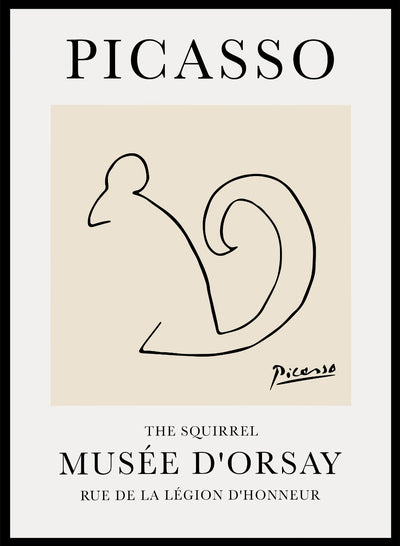 Pablo Picasso Squirrel Sketch Line Drawing Art Print | Esquisse, L'écureuil, Museum Exhibition Vintage Poster, Animal Lithograph