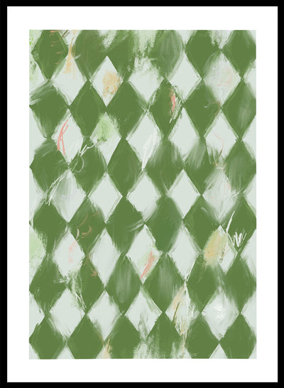 Green Diamond Pattern Wall Art Print | Abstract Modern Geometric Illustration, Hand Drawn Aesthetic Graphic Pattern Poster