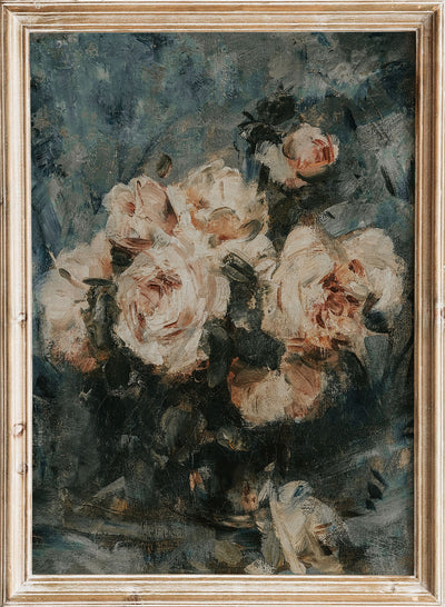 European Vintage Rose Flowers in Vase Still Life Wall Art Print, Rustic Dark Oil Painting Famous Antique Moody Neutral Farmhouse Poster, Still life with Roses in a Glass Vase, Charles Hermans