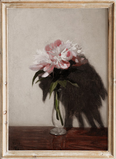 Vintage Pink Peonies Flower in Vase Still Life Wall Art Print | Moody Floral Painting, Antique Botanical Poster, Farmhouse Cottagecore