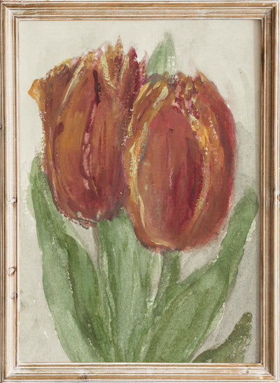 Vintage Colorful Two Red Tulips Flowers Still Life Wall Art Print, Rustic Botanical Painting, Antique Moody Floral Farmhouse Poster, Sientje Mesdag Van Houten - Twee rode tulpen 