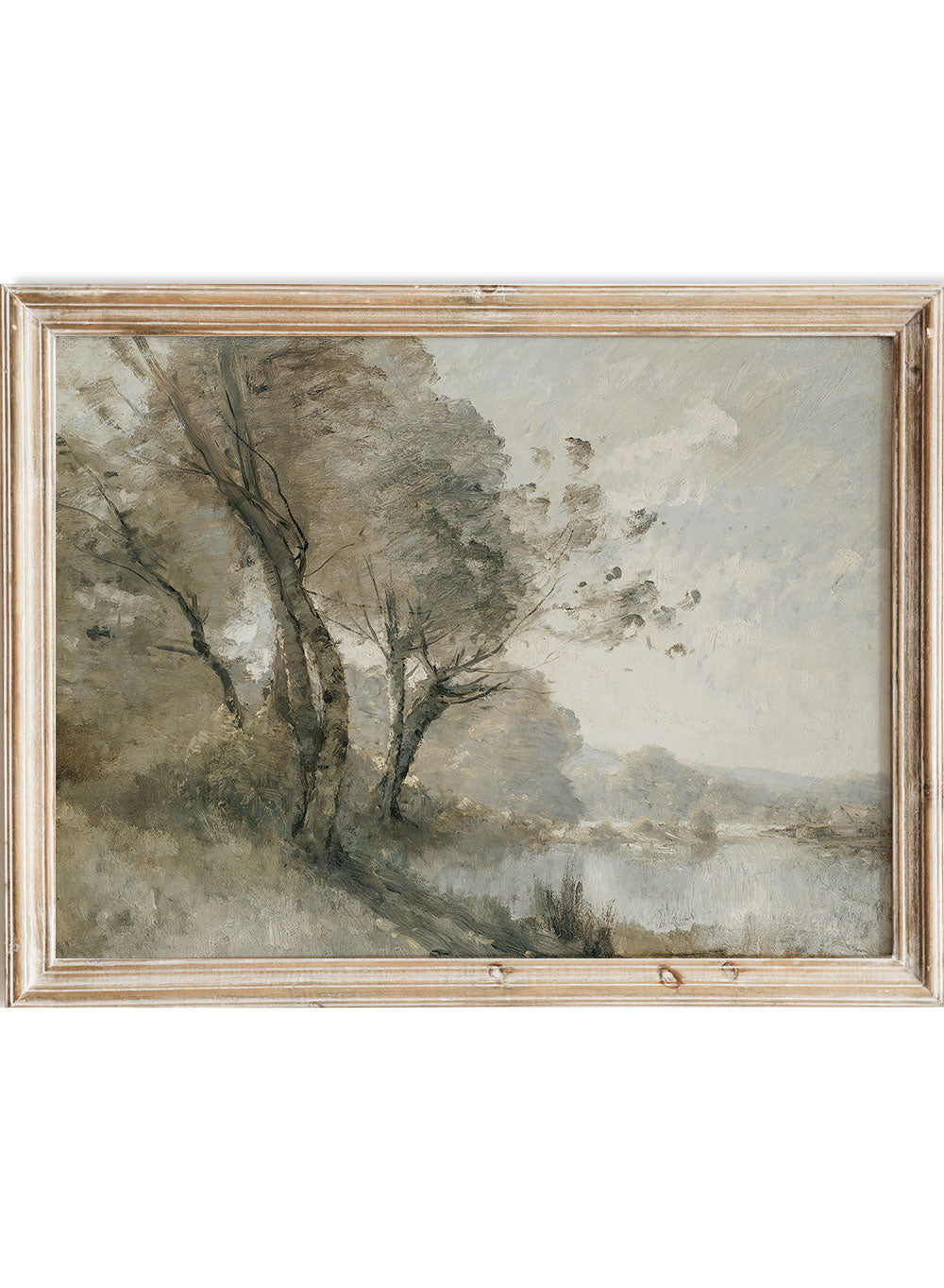 Rustic Vintage European Country Lake Trees Oil Painting Art Print, Neutral Autumn River Pond Forest Landscape Poster, Antique Moody Farmhouse, Trouillebert Paul, Dam in Ruins