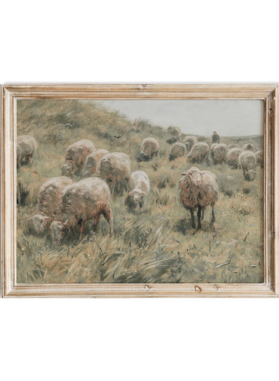 European Vintage Sheeps Lambs on Field Animal Portrait Neutral Painting Wall Art Print, Rustic Nursery Farmhouse Antique Nature Poster, Anton Mauve - Op de duinen
