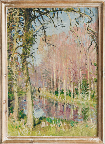 Vintage River Landscape Wall Art Print | Antique French Nature Painting Poster, Impressionist Forest Scene, Pastel Spring Seine Decor, Pierre-Eugène Montézin - Promenade En Bord De Seine À Veneux Les Sablons