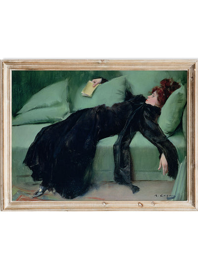 Decadent Young Woman after the Dance Ramon Casas Oil Painting Wall Art Print, Vintage Rustic Girl Portrait Poster Moody Farmhouse