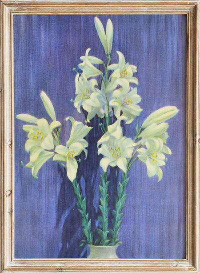 Vintage Madonna Lily Still Life Wall Art Print, Antique Floral Vase Painting, Rustic Botanical Flower Poster, Colorful Floral Decor, Lafayette F. Cargill  - Madonna Lily
