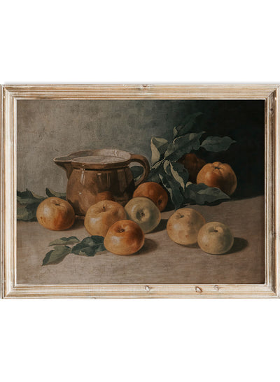 European Vintage Apples Still Life Wall Art Print, Rustic Dark Moody Oil Painting, Fruits Poster, Antique Country Farmhouse Kitchen, Walter Stoitzner, Still Life with Apples