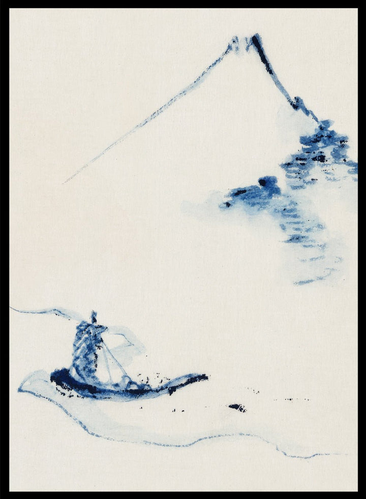 Katsushika Hokusai A Person in a Small Boat on a River with Mount Fuji Art Print_Sugar & Canvas