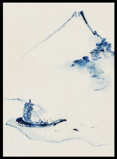 Katsushika Hokusai A Person in a Small Boat on a River with Mount Fuji Vintage Japanese Woodblock Art Print | 葛飾北斎, Japanese Poster