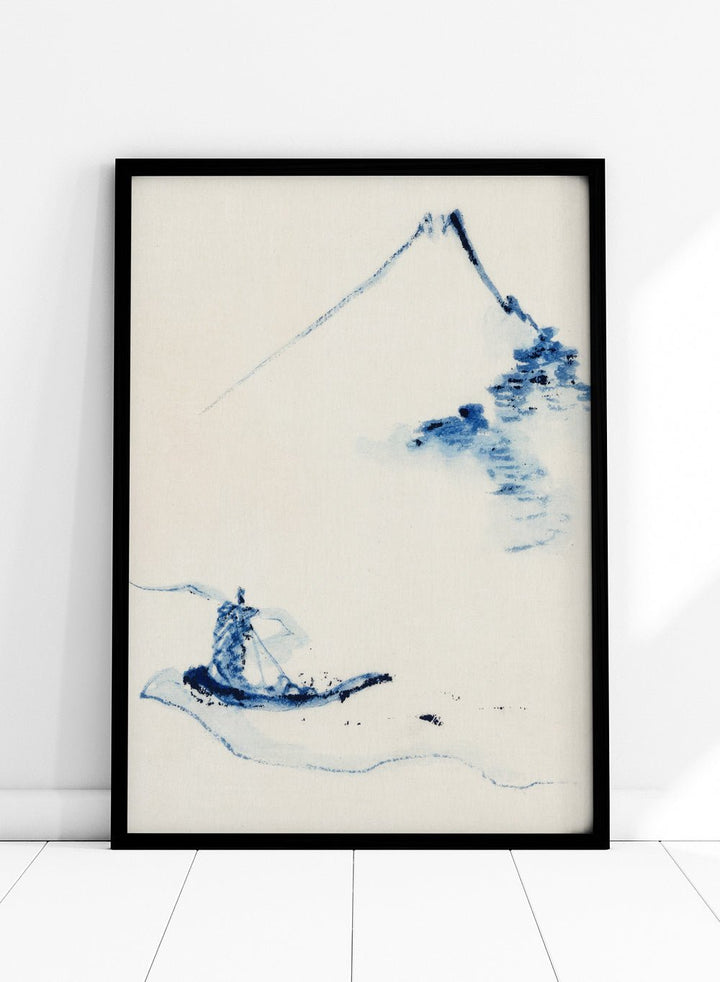 Katsushika Hokusai A Person in a Small Boat on a River with Mount Fuji Art Print_Sugar & Canvas