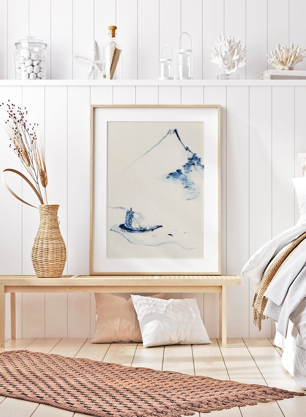 Katsushika Hokusai A Person in a Small Boat on a River with Mount Fuji Art Print_Sugar & Canvas