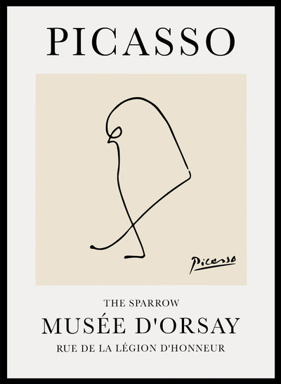 Pablo Picasso Sparrow Bird Sketch Line Drawing Art Print | Esquisse, Le Moineau, Museum Exhibition Vintage Poster, Animal Lithograph