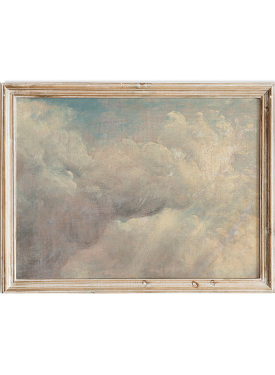 Rustic Vintage European Neutral Cloud Sky Oil Painting Art Print, Neutral Muted Landscape Poster, Country Style Antique Moody Farmhouse