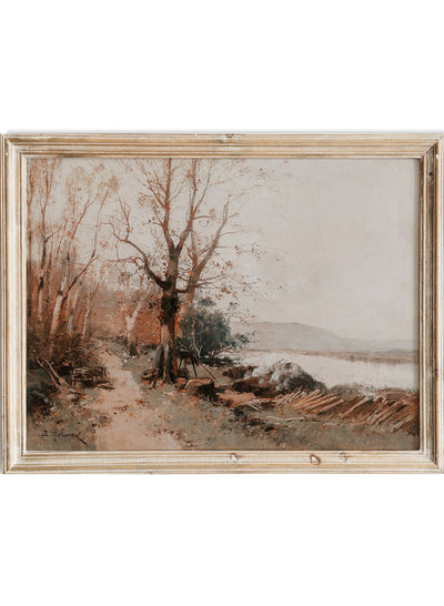 Rustic Vintage Art Print, Vintage Oil Painting, Neutral Autumn Lake Landscape Poster, Eugene Galien Laloue, River Landscape Painting
