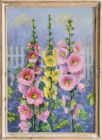 Vintage Hollyhock Flower Wall Art Print, Antique Botanical Garden Poster, Rustic Summer Floral Illustration, Pink Yellow Nature Decor, Lafayette F. Cargill  - Hollyhock (1937)