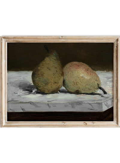 European Vintage Pears Still Life Wall Art Print, Rustic Dark Moody Oil Painting, Fruits Poster, Antique Country Farmhouse Kitchen, Edouard Manet Pears