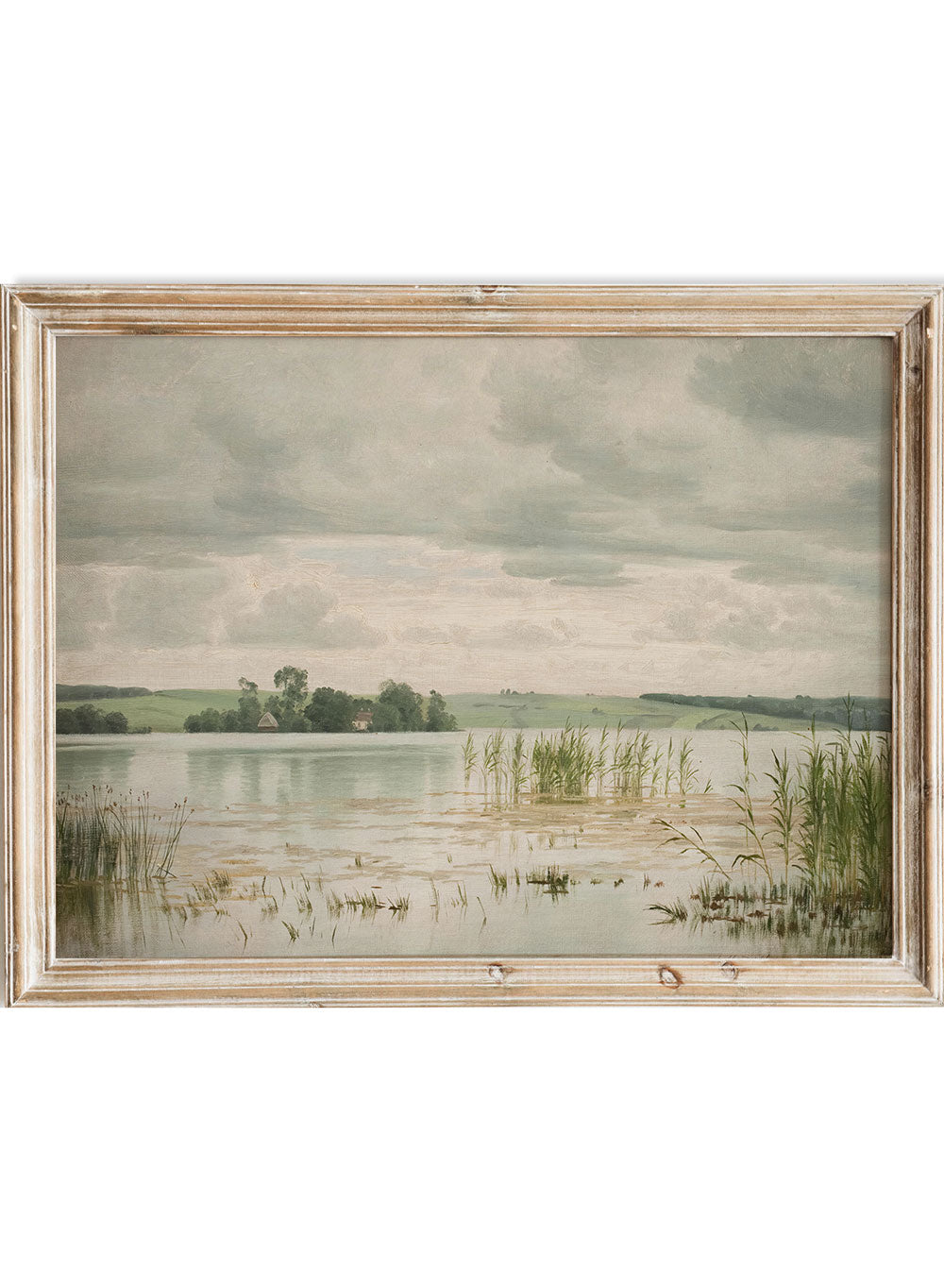 Rustic Vintage European Countryside Lake Landscape Painting Art Print, Neutral Spring River Cottage Poster, Antique Moody Farmhouse, Vilhelm Groth Esrom sø