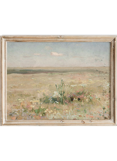 Rustic Vintage European Spring Flower Field Painting Wall Art Print, Neutral Muted Landscape Poster, Antique Moody Farmhouse Decor, Jan Stanislawski Steppe