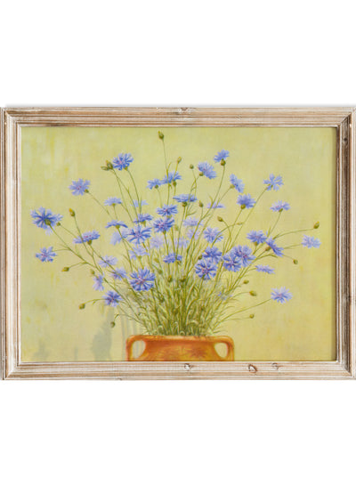 Vintage Cornflower Still Life Wall Art Print, Antique Floral Vase Painting, Rustic Botanical Flower Poster, Colorful Farmhouse Decor, Lafayette F. Cargill  - Cornflower (1937)