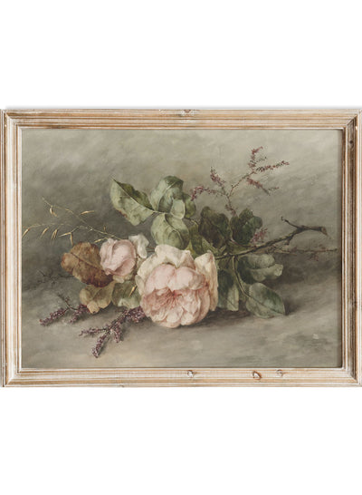European Vintage Pink Rose Flowers Still Life Wall Art Print, Rustic Dark Oil Painting Famous Antique Moody Neutral Farmhouse Poster, Roosenboom