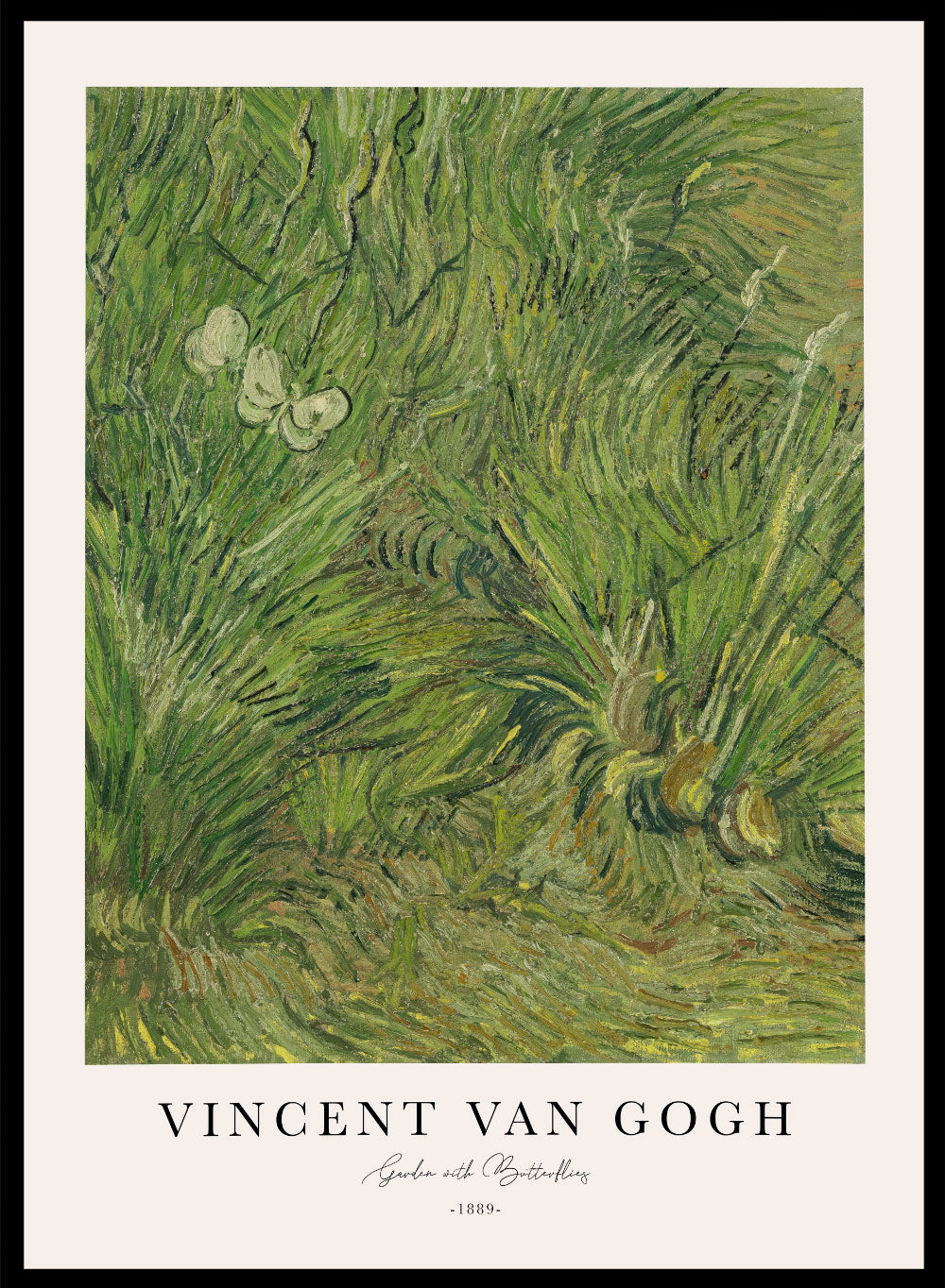 Vincent Van Gogh Garden with Butterflies Vintage Painting Poster Wall Art Print | Colorful Nature Green Plants Antique Retro Landscape