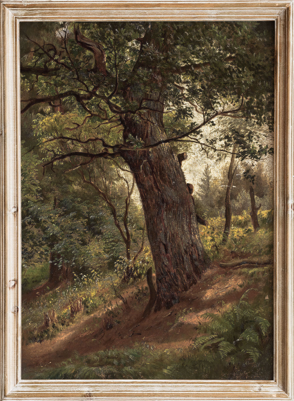 Rustic Vintage European Study of a Tree Oil Painting Wall Art Print, Dark Moody Forest Landscape, Warm Toned Farmhouse Antique Poster, Study of a tree Wilhelm Peter Bayer