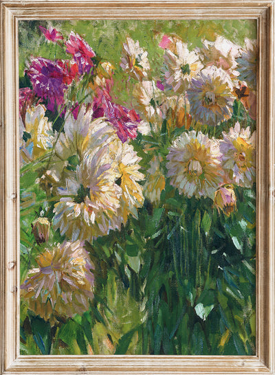 Vintage Dahlia Flower Garden Wall Art Print | Antique Botanical Garden Poster, Rustic Floral Painting, Colorful Nature Farmhouse Decor, Carl Moll - Dahlias