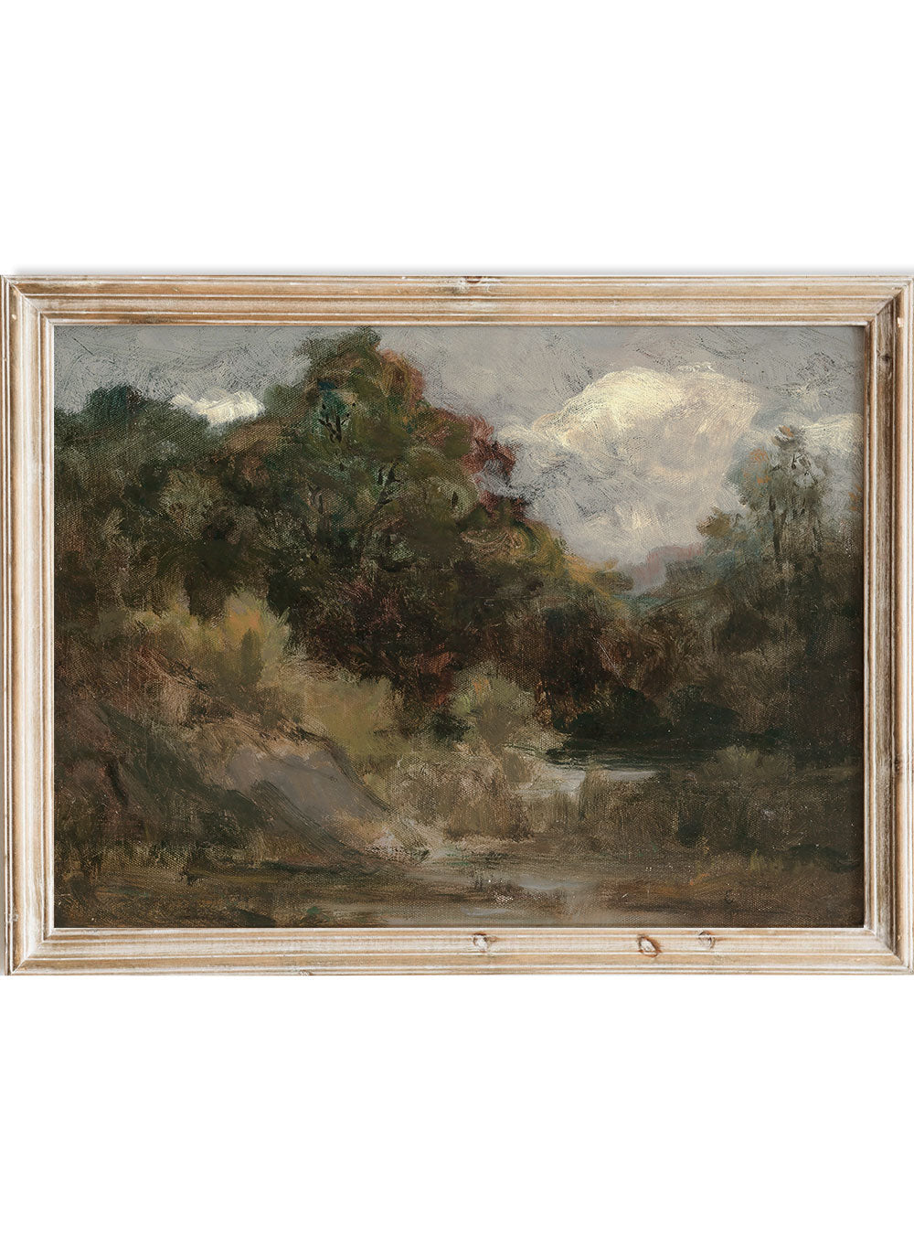 Rustic Vintage European Country Forest Trees Oil Painting Wall Art Print, Neutral Muted Landscape Poster, Antique Moody Farmhouse Decor, Edward Mitchell, Bannister Trees