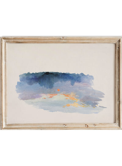 European Vintage Coastal Ocean Sunset Wall Art Print, Rustic Pastel Sunrise in Sea Watercolor Painting, Antique Farmhouse Muted Poster