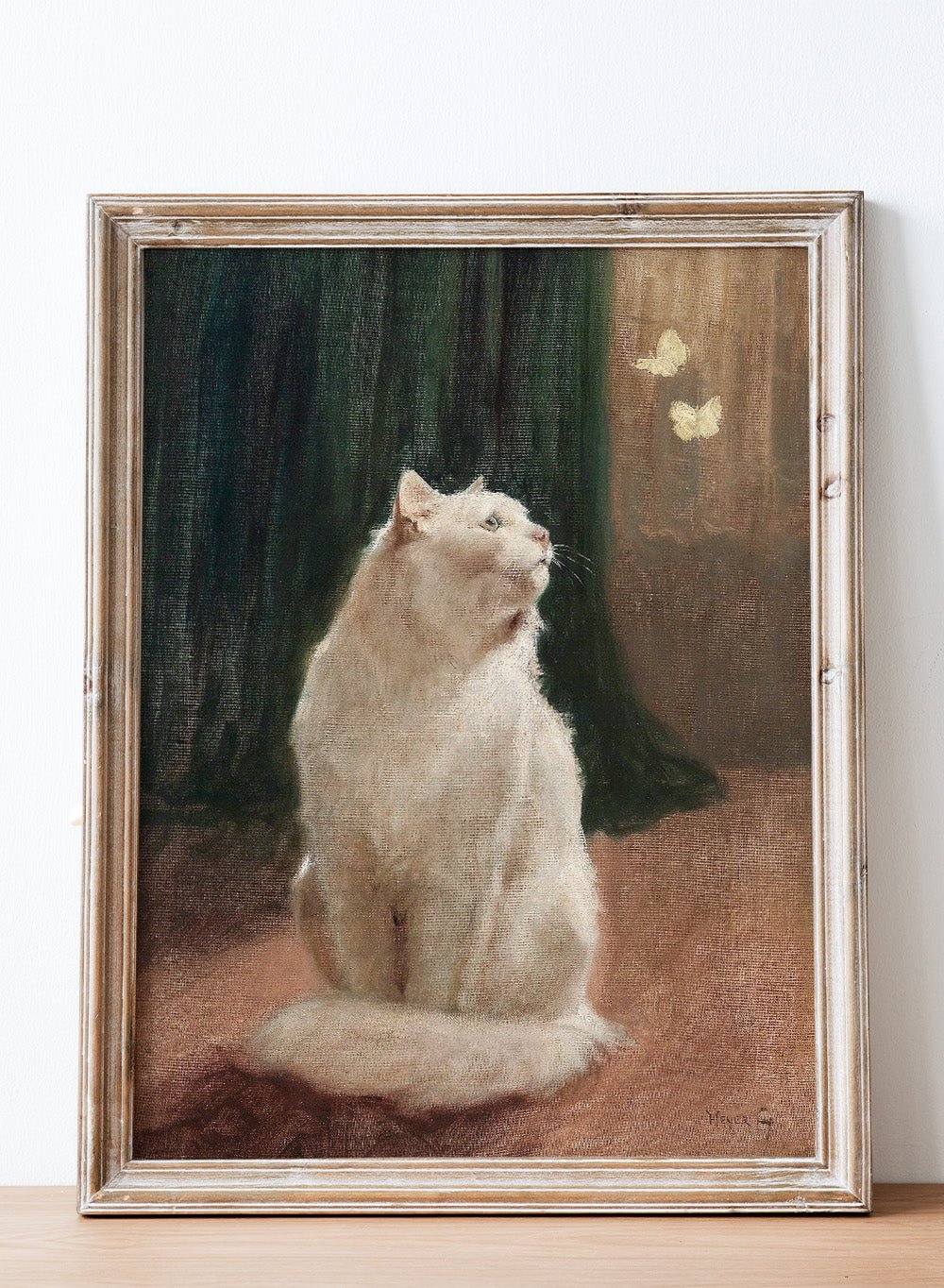 "White Cat with Two Butterflies" Art Print_Sugar & Canvas