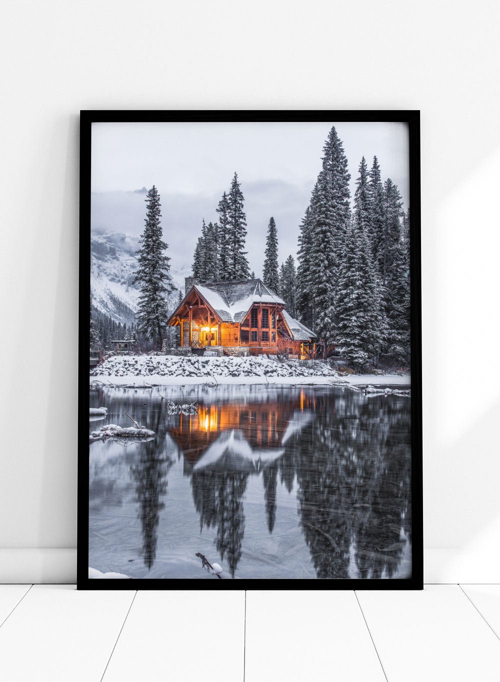 Winter Lake Cottage Art Print_Sugar & Canvas
