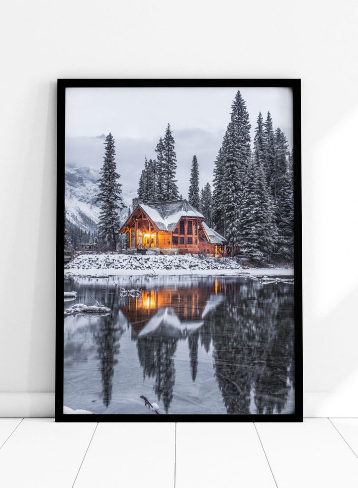Winter Lake Cottage Art Print_Sugar & Canvas