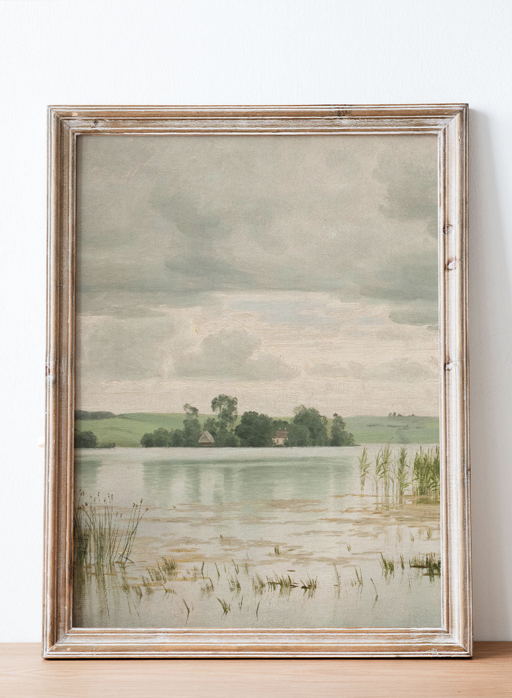 Rustic Vintage European Countryside Lake Landscape Painting Art Print, Neutral Spring River Cottage Poster, Antique Moody Farmhouse, Vilhelm Groth Esrom sø (1879)